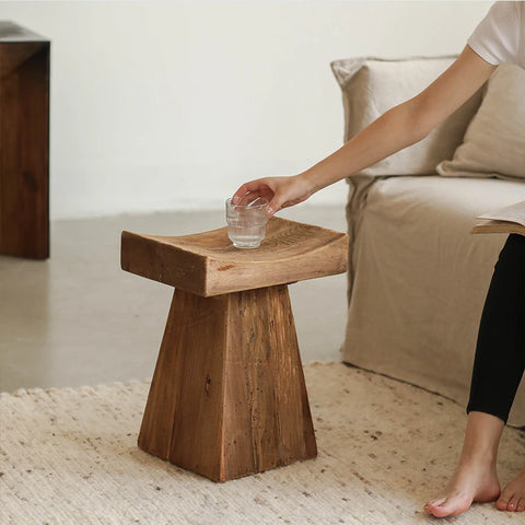 Rustic T-Shape Solid  Wooden Side Table/Stool