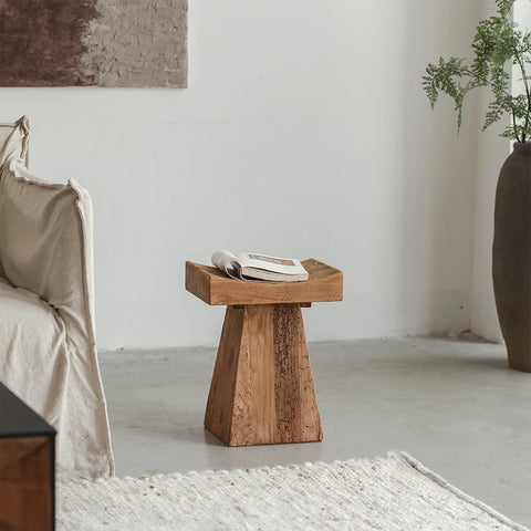 Rustic T-Shape Solid  Wooden Side Table/Stool