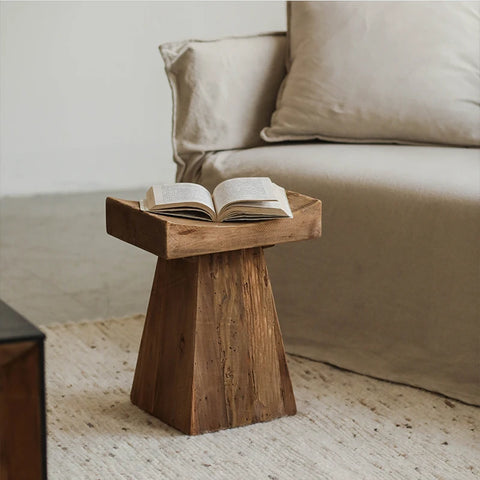 Rustic T-Shape Solid  Wooden Side Table/Stool