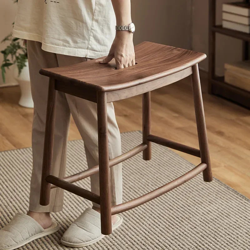 Bowed Elm Rectangular Wooden Stool