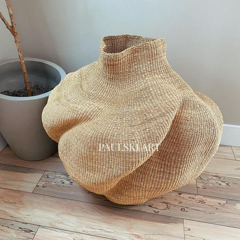 XXL Handmade African Wave Basket | Bolga Handmade Basket | Flower Pot Basket | Flower Basket | Decor Basket | Wicker Planter Basket