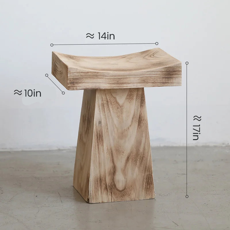 Rustic T-Shape Solid  Wooden Side Table/Stool